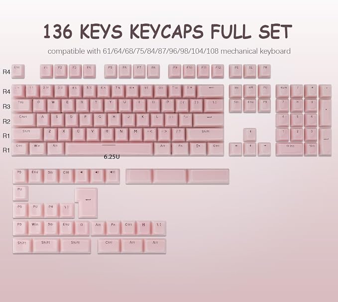Tsungup Crystal Jelly Pink Keycaps, MDA Profile-Clear Translucent Jade Keycaps,130 Keys Shine Through Custom Key Caps Keyboard Keycap Set for 60%,65%,75%,100% Cherry MX Keyboard Mechanical