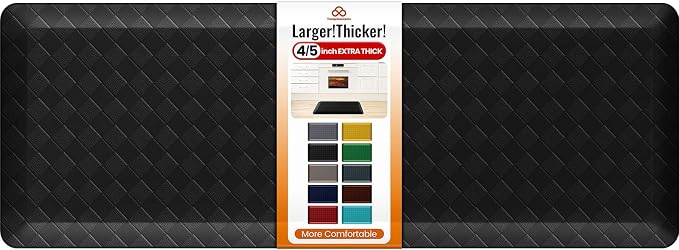 4/5 Inch Extra Thick Kitchen Mats for Floor,Non Slip Anti Fatigue Kitchen Rugs,Waterproof Stain Resistant Sink Mat,Cushioned Standing and Comfort Mats for Office (17"x47" Black)