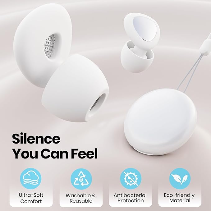Ear Plugs for Sleeping Noise Cancelling, Reusable Silicone Ear Plugs for Noise Reduction with 8 Ear Tips, Earplugs for Sleep (White, One Size)