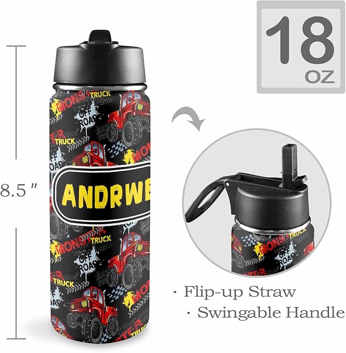 Personalized Cars Toddler Backpack with Name Custom Kids School Backpack for Boys Back to School Supplies Customized Name Schoolbag Bookbag and Water Bottle Cup&Pencil Pouch for Preschool Elementary