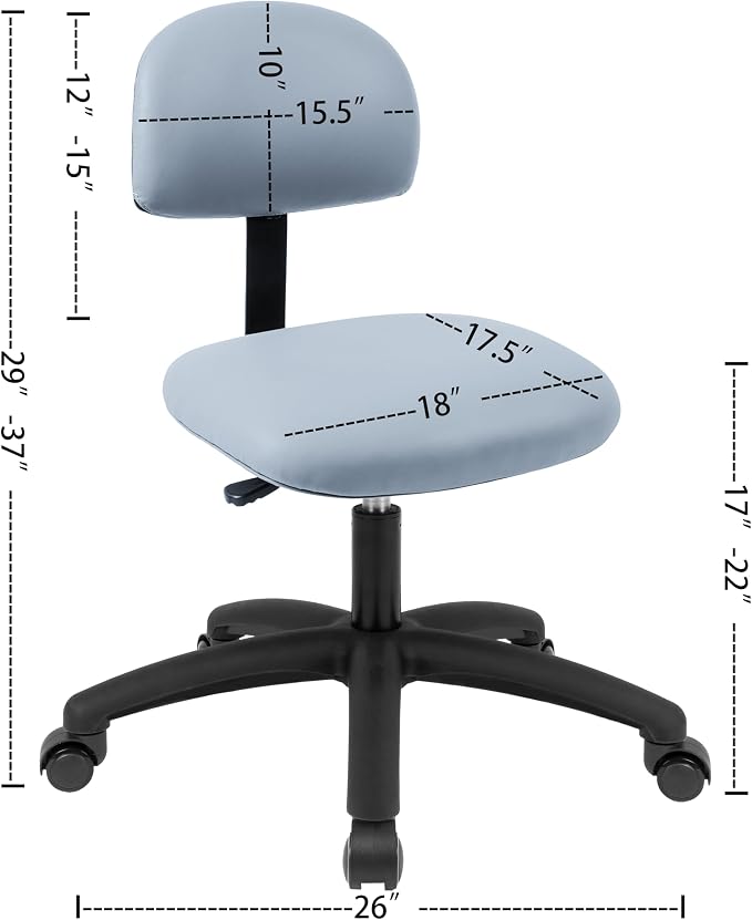 FSS Series Square seat Low (17"-22") seat Height Chair. Fabric Vinyl-for Office, Garage, Desk, Shop, Computer, Doctor, Medical, Easy to Clean! (Gray, Low, Self Braking Casters)
