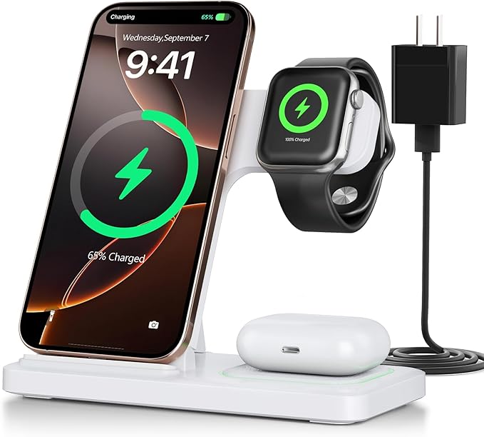2026 Traveling Portable Wireless Fast Charger for Apple & Android Charging Station 3 in 1 Charging for iPhone17 16 15 14 13 12 11,Apple Watch & Air pods 4 3 2 Pro,Samsung Galaxy-Gifts for Family