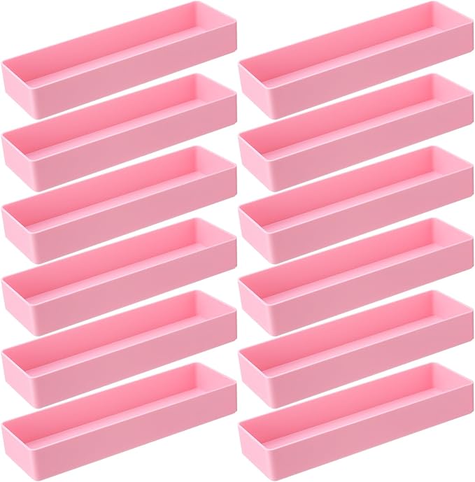 Teling 12 Pcs Pink Large Rectangular Desk Organizer Set Half Accessory Tray Plastic Tabletop Organizer for Office Home or Study Dimensions: 9.45 x 2.95 x 1.38 Inches