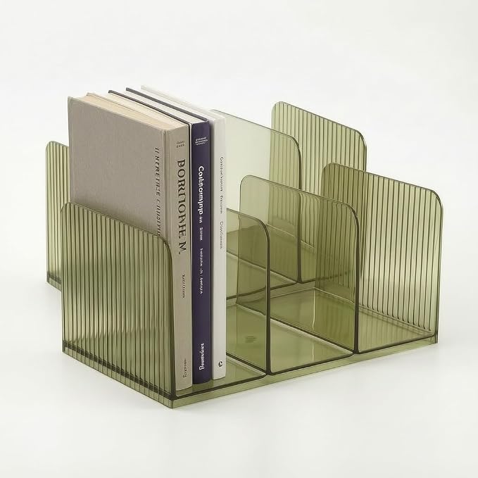 Versatile Acrylic Magazine File Holder, 3 Compartment Desk Document Organizer Sorter, Clear Bookends & Folder Rack for Classroom, Holds Tablet, Magazines, Files, Supplies & Accessories-2 Pack Green
