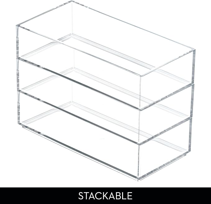 iDesign Stackable Makeup Drawer Organizer, Set of 3, Clear | Vanity Organizer, Desk Organizer