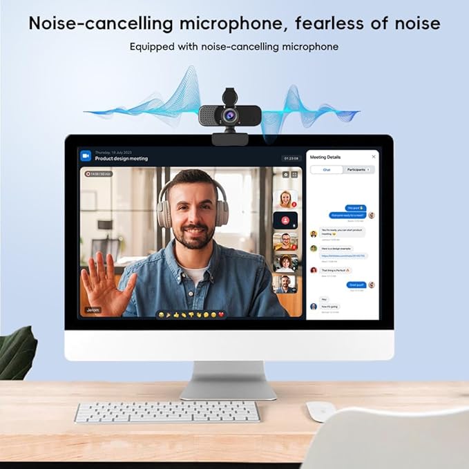 1080P Webcam with Microphone and Physical Privacy Cover, Noise Cancelling USB Web Camera, Auto Light Correction, Plug and Play, Wide Angle PC Camera for Zoom, Online Class, Laptop/Desktop