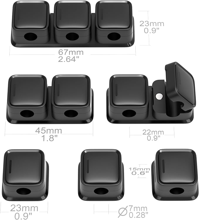 Smofish Magnetic Cable Clips, 6 Pack 10-Slot Cord Organizer, Strong Phone Charging Cable Holder Clips, Wire Charger Keeper for Desk, Nightstand, Kitchen Appliances, Office Supplies (Black)