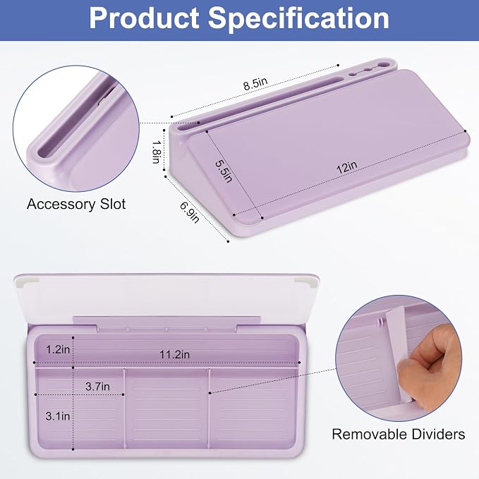 DOLLAR BOSS 12''x7'' Glass Desktop Whiteboard Small Dry Erase Board with Storage Drawer Computer Keyboard Stand Desk Organizer Office Accessories School Supplies with 4 Markers, Purple