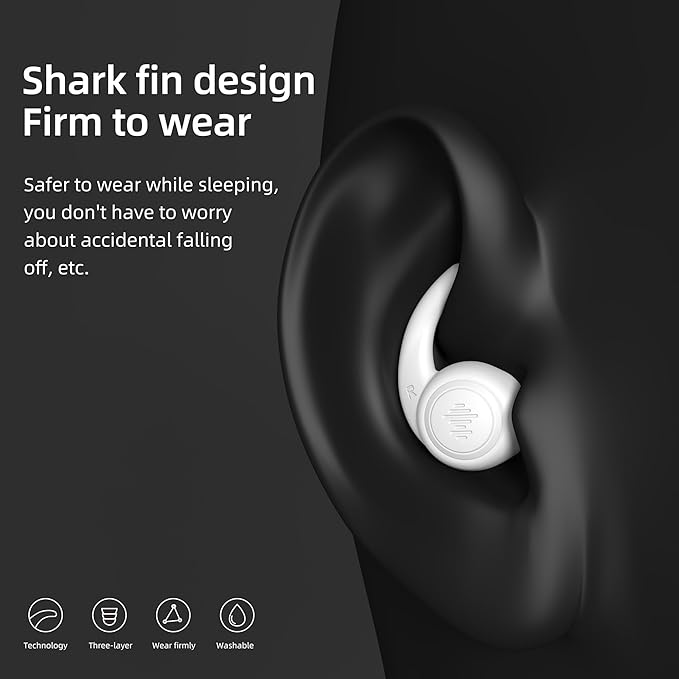 Ear Plugs - Comfy Reusable Noise-Reducing Earplugs Shark Fin Noise Cancelling Earbuds for Sleep, Deep Focus,Travel,2 Pairs/Box