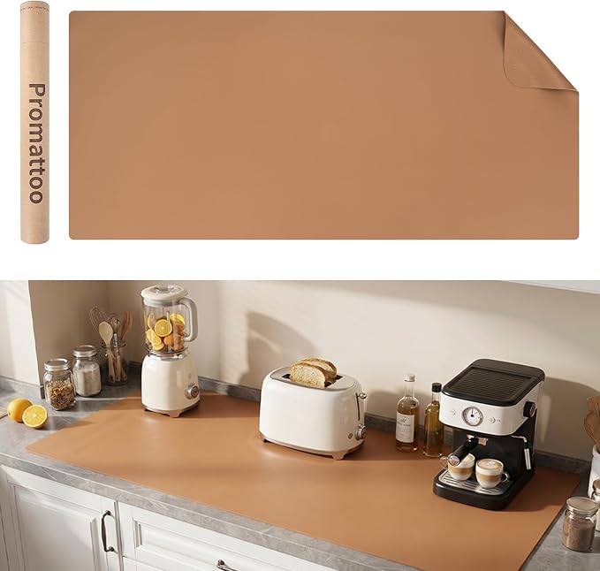 1.6mm Thick Leather 12x24 Inch Non-Slip Mat, Waterproof Countertop Protector, Compact Side Table/Bedside Nightstand Topper, Caramel Brown