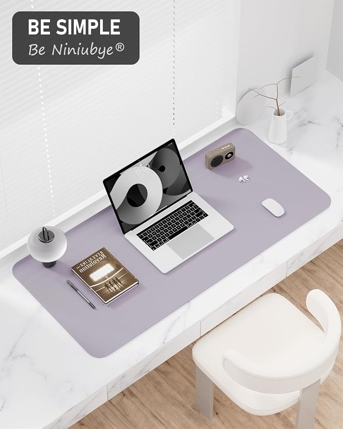 Desk Pad, 23.6" x 13.8" PU Leather Non-Slip Desk Mat Large Mouse Pad for Desktop, Waterproof Laptop Computer Writing Mat for Office, Home, Work, Gaming, Gray Pink