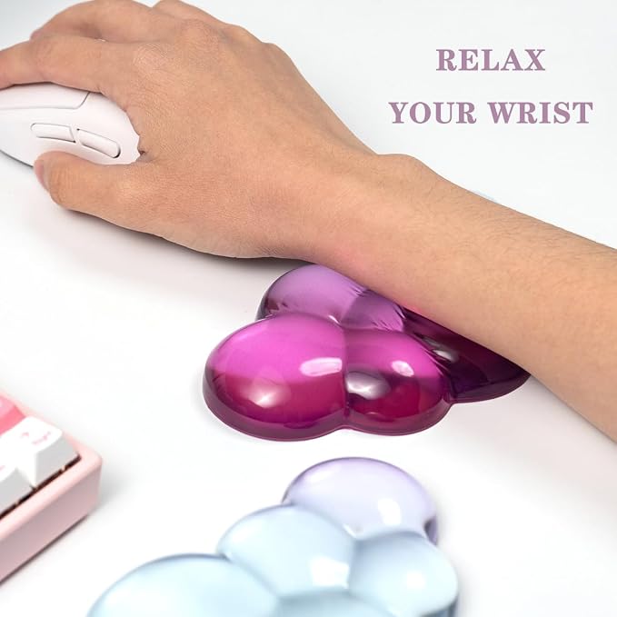 Ergonomic Cloud Silicone Gel Keyboard and Mouse Wrist Rest Set – Clear Wrist Rest for Keyboard 60%/68%/75%, Comfort & Support for Typing and Gaming (Pink Blue)