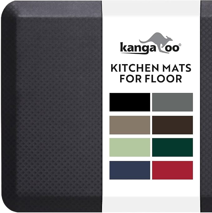 KANGAROO Anti Fatigue Mats for Kitchen Floor, 70x24 Runner, 3/4 Inch Cushioned Ergonomic Mat, Reduce Foot Pressure, Waterproof Comfort Rug for Under Sinks, Office Standing Desk, Store Floors, Onyx