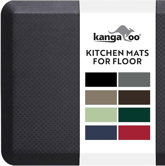 KANGAROO Anti Fatigue Mats for Kitchen Floor, 70x24 Runner, 3/4 Inch Cushioned Ergonomic Mat, Reduce Foot Pressure, Waterproof Comfort Rug for Under Sinks, Office Standing Desk, Store Floors, Onyx