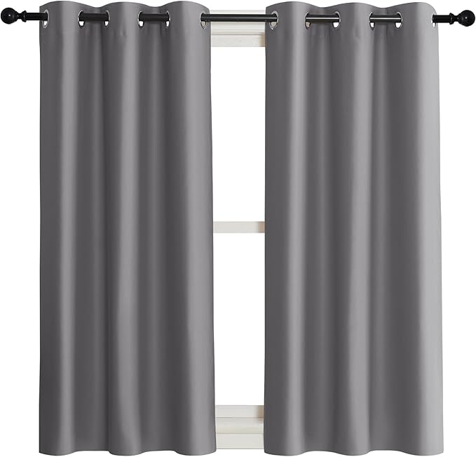 NICETOWN Blackout Curtain Blind for Bedroom, Single Panel, W42 x L45 inches, Grey/Gray, Thermal Insulated Grommet Blackout Room Darkening Drape/Drapery