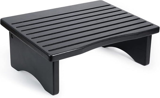 CONSDAN Foot Rest, Ergonomic Footrest for Under Desk At Work, Nursing Foot Stool, Natural Solid Wood Non-Slip Slanted Top Foot Stool for Office/Standing Desk (Black Color)