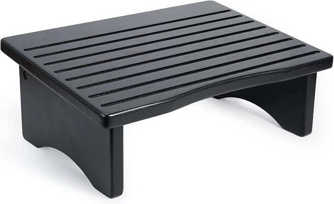 CONSDAN Foot Rest, Ergonomic Footrest for Under Desk At Work, Nursing Foot Stool, Natural Solid Wood Non-Slip Slanted Top Foot Stool for Office/Standing Desk (Black Color)