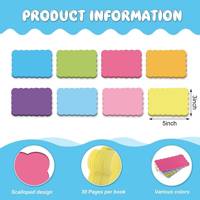 Eaasty 8 Pack Scalloped Sticky Notes Cute Adhesive Memo Pads Rainbow Colors Aesthetic Unlined Self Stick Note Pads 3" x 5" Pretty Wavy Sticky Notes Bulk 240 Sheets for School Office Supplies
