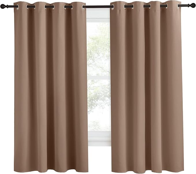 NICETOWN Grommet Top Blackout Curtain Panel, 55 inches Wide by 68 inches Long, 1 Piece, Cappuccino Color, Thermal Insulated Room Darkening Drape for Villa/Apartment/Rental Room