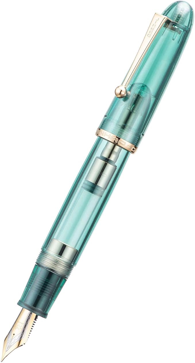 Jinhao 9019 DaDao Series Fountain Pen, Size 8 Extra Fine Nib with Large Ink Converter, Transparent Light Blue Acrylic Design Smooth Writing Pen (Gold Trim)