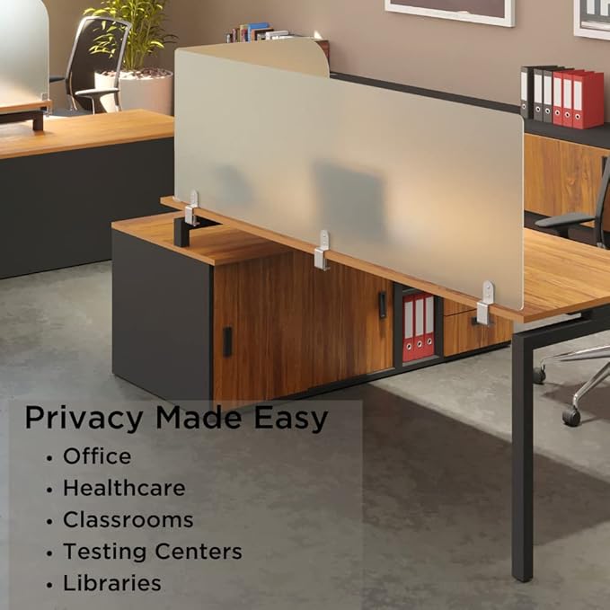 Desk Divider for Students and Desk Privacy Panel. Office Partitions and Ideal Cubicle Light Shield. Frosted Acrylic Clamp-on Desk Partition - 23” W x 22”H Divider