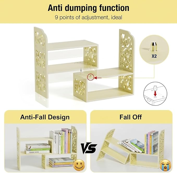 YGYQZ Adjustable Desktop Shelf Organizer, 3-Tier Expandable Desk Shelf, Beige Pattern