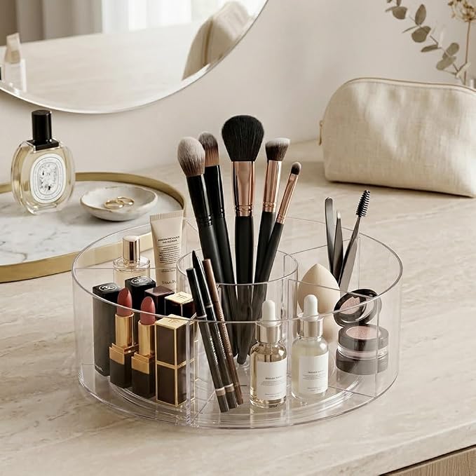 360° Rotating Pen Organizer, Large Clear Acrylic Marker Holder with 6 Compartments, 10" Lazy Susan Pencil Holder for 295 Markers, Colored Pencils, Crayons, Makeup Brushes & Desk Supplies