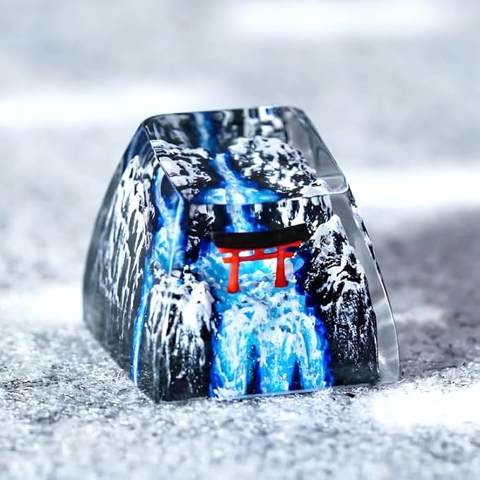 Red Torii Gate Artisan Keycap Winter Waterfall - 1U ESC, R1 SA Profile Custom Handmade Resin Cherry MX Switch Key Cap Mechanical Keyboard, Cool Tech Gifts for Men, Dad, Father, Gamer, Japan Lover