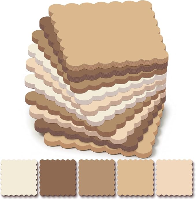 Epakh 10 Pack Scalloped Sticky Notes Bulk 3"x3" Cute Aesthetic Memo Pads 5 Gradient Colors Wavy Self Notepads for Office Study and Daily Life Organization, 300 Sheets(Brown)