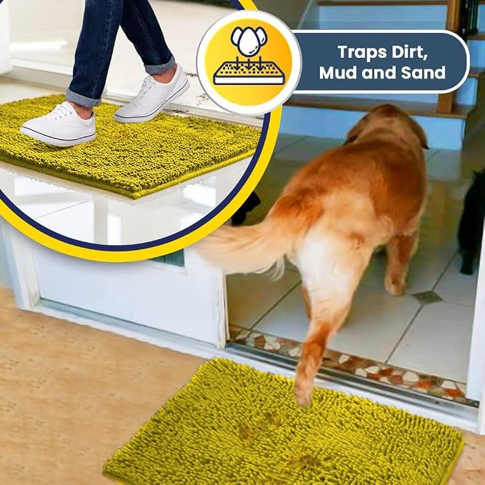 Muddy Mat® | Super Absorbent Door Mat Indoor, Microfiber Quick Dry Chenille Entryway Rug, Non-Slip Front Door Mat, Indoor Mats for Entryway, Machine Washable Pet Rug, Lemon Yellow 19" x 30"