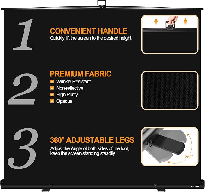 FUDESY 78.7 x 90in Large Collapsible Black Backdrop Screen Portable Retractable Panel Wrinkle-Resistant Pop Up Photo Background with Stand for Streaming, Video Conference, Photographic Studio