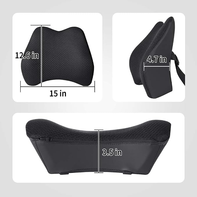Memory Foam Lumbar Support Pillow for Car - Back Support for Car Seat (Black)