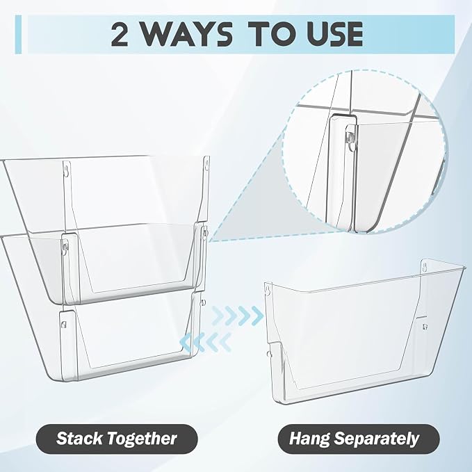 MINDEPOT 3 Pockets Acrylic Wall File Organizer Clear File Holder for Office