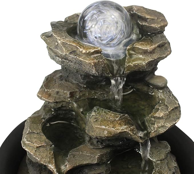 8.3” High Tabletop Water Fountain with Rotating Crystal Ball and LED Light, Indoor Zen Waterfall Decor for Home Office Bedroom Meditation Relaxation