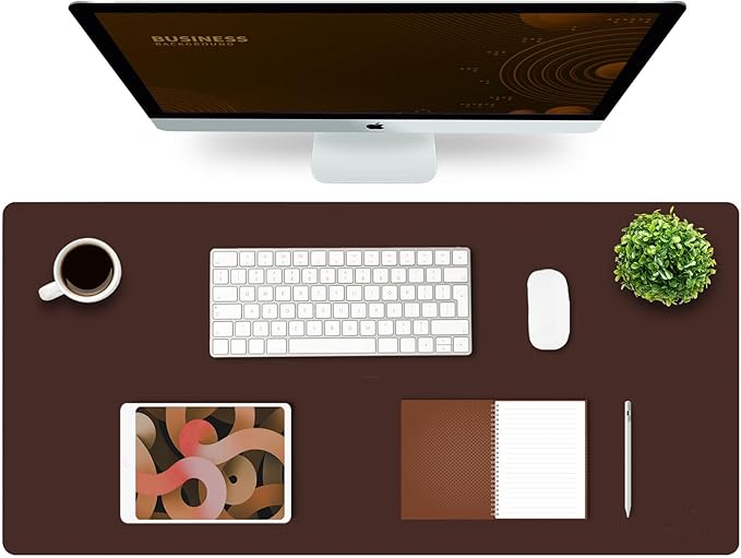 K KNODEL Large Office Leather Desk Mat, Mouse and Keyboard Pad, Computer and Laptop Mat, Desktop Protector and Cover, Writing Pad and Blotter (35.4"x17", Dark Brown)
