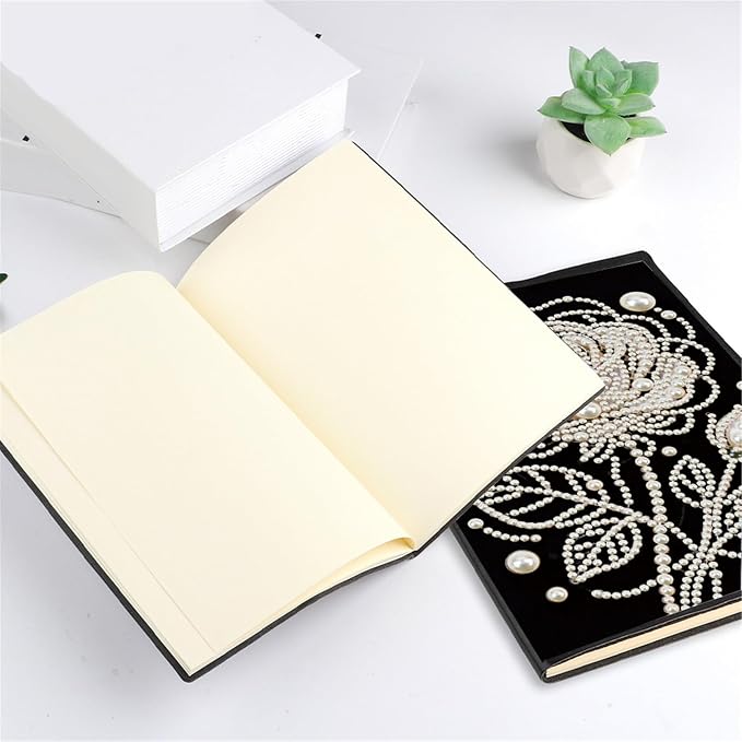 FRANDEK Pearl Painting Notebook Kit, Black and White Rose A5 DIY Journal with 50 Blank Pages, Diamond Gem Art Cover with Waterproof Canvas, Beginner Craft Set with Full Tools for Adults