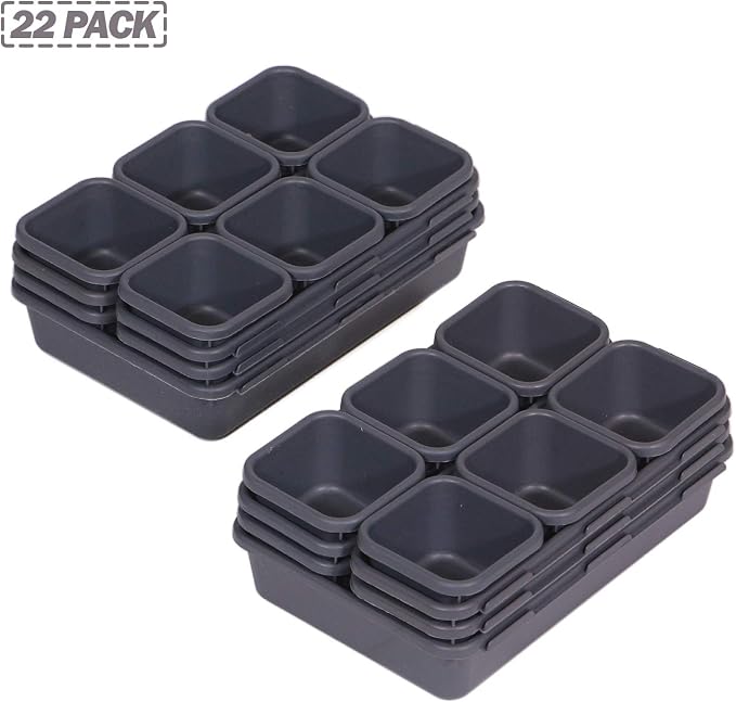 Set of 22 Interlocking Desk Drawer Organizer Tray Dividers Plastic Shallow Narrow Drawers Organizers Separators and Storage Bins Container for Kitchen Bathroom Makeup Office Vanity Bedroom Dresser