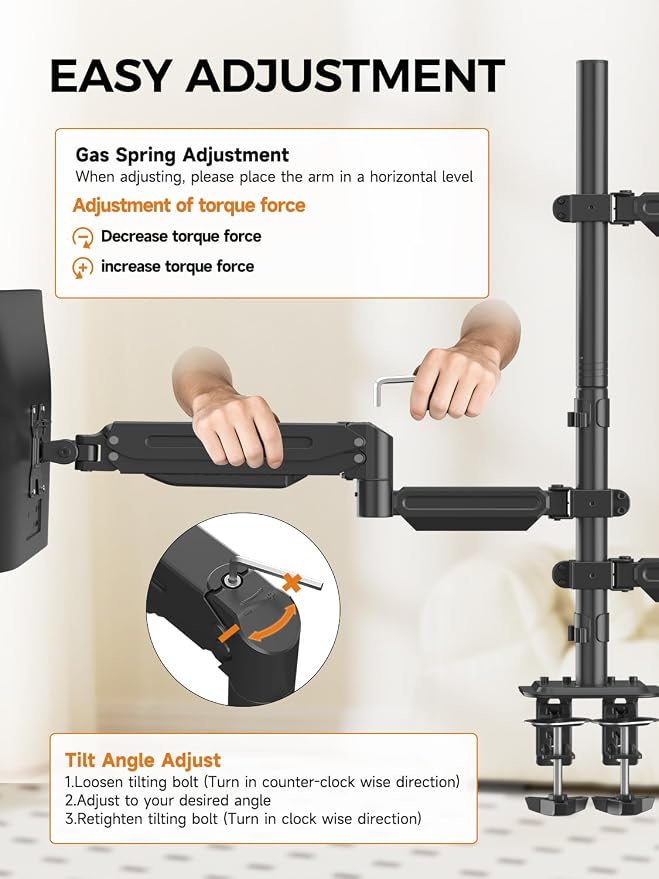 Bracwiser Triple Monitor Mount for Max 34" Screens, up to 24.25lbs Each, Full Adjustable 3 Monitor Desk Stand, Three Gas Spring Arm with Tilt Swivel Rotation, VESA 75x75/100x100mm, Black, MDX883B