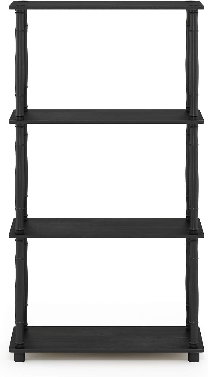Furinno TURN-N-TUBE Storage Shelves, 4-Tier Book Shelf, Corner Shelf, Toolless Open Shelves, Classic Tubes, for Organization and Storage, Living Room, Home Office, Americano