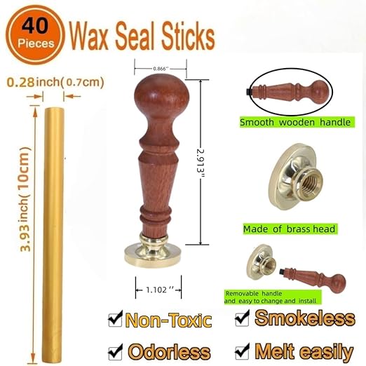 Wax Seal Stamp Kit, Atopbb Premium Wax Seal Kit with Seal Gun,40pcs Gold Wax Sticks, 2pcs Metallic Pen a Frame Stamp for Wax Seal Stamp, Wax Seal Sticks Used for Wedding, Gift Wrapping (40, gold)