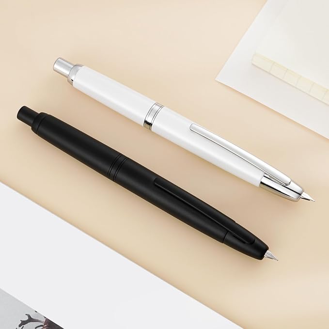 Jinhao 10 Retractable Fountain Pen with Pen Case (Pearl White, Millimeters, 0.5mm, Fountain Pen)