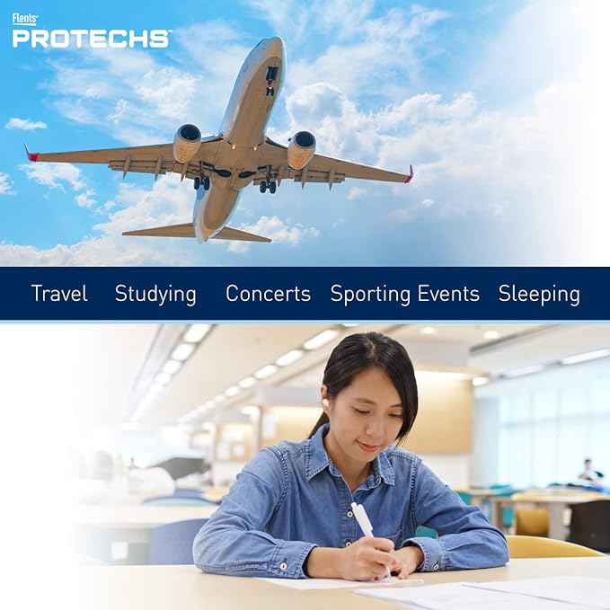 Flents Protechs Foam Ear Plugs for Sleeping, Snoring, Traveling, Concerts, Construction & Studying, Ultra Soft & Comfortable, Black, 10 Pairs, NRR 32 Hearing Protection for Loud Noise