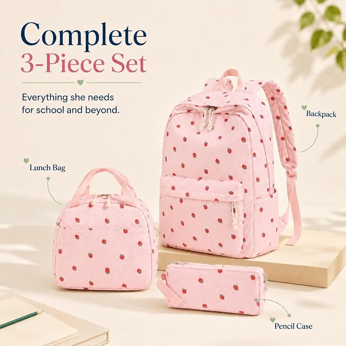 Bluboon School Backpack Set Girls Womens Laptop Bookbag Casual Daypack Fits 15 inch Laptop with Lunch Tote Bag and Pencil Bag