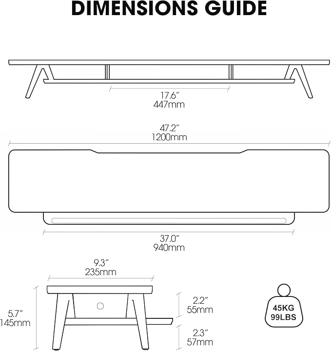 Fenge Dual Monitor Stand Riser, Wooden Desk Shelf with 2-Tier Storage | 47.3-Inch Extra Wide, Sturdy Aluminum Legs, Built-In Phone & Tablet Slot, Desktop Organizer for Office Accessories