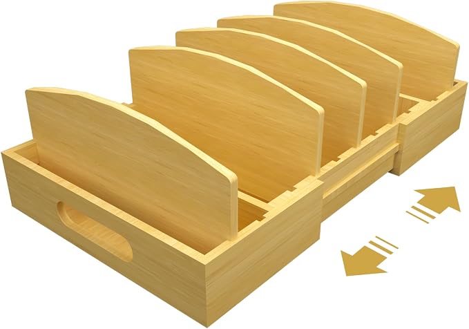 Lid Organizer for Cabinet – Bamboo Kitchen Storage for Plastic Lids, Adjustable Drawer Dividers, Food Container Organizer (Fits Cabinets & Drawers) (Extra Large)