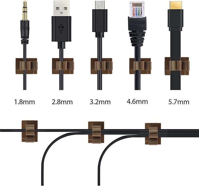 Viaky 30Pcs Adhesive Cable Clips Brown,Adjustable Wire Holder Clips | Nylon Adjustable Cable Management Clips for Car,Home,Office,Desk,Nightstand,Cable Organizer for Cable Width 0.4''(10mm)