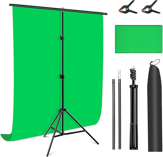 Green Screen Backdrop Kit with Stand, PULUZ 3.2x6.5ft Portable GreenScreen Background Stand, T-Shape Green Screen Stand kit with Clamp Carrying Bag for Streaming Video and Photography Shoots