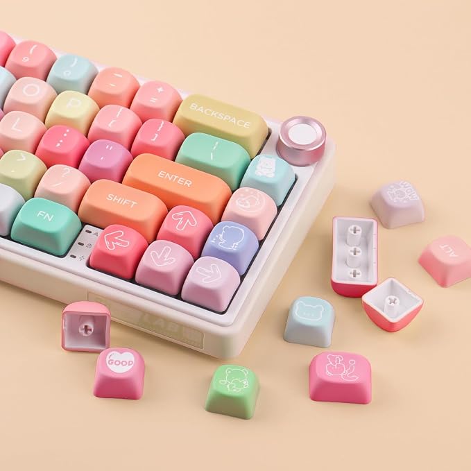 Tsungup PBT MOA Keycaps126 Keys Cute Gummy Bear Rainbow Candy Custom Keycaps 100 Percent Keyboard,Dye Sublimation Keycap Keyboard Keycap Set for MX Switches Mechanical Keyboard(only keycap)