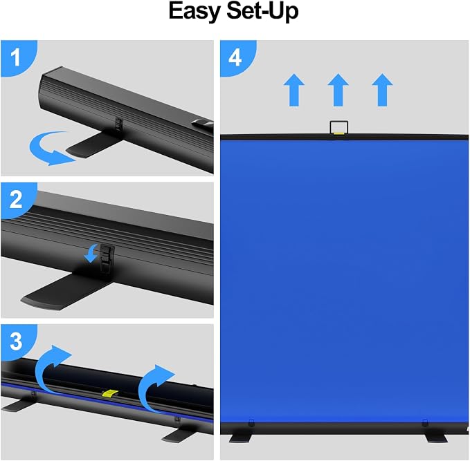 EMART 58x74in Collapsible Blue Backdrop Screen, Retractable Chroma Key Panel for Photo Background Removal, Portable Wrinkle-Resistant Backdrop with Stand for Streaming, Photographic Studio, TikTok