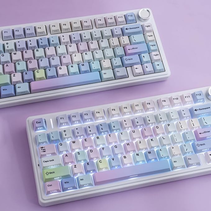 Sunzit Dreamy Purple Keycaps,132 Keys PBT Custom Side Print Keycaps,Cherry Profile Dye Sub Keycap Set,Cute Shine Through Keyboard Key caps for Mechanical Keyboards